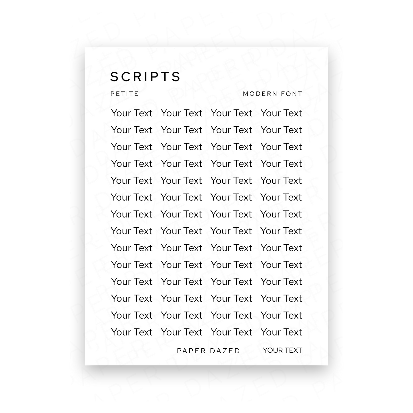 3mm Petite Custom Scripts - MODERN