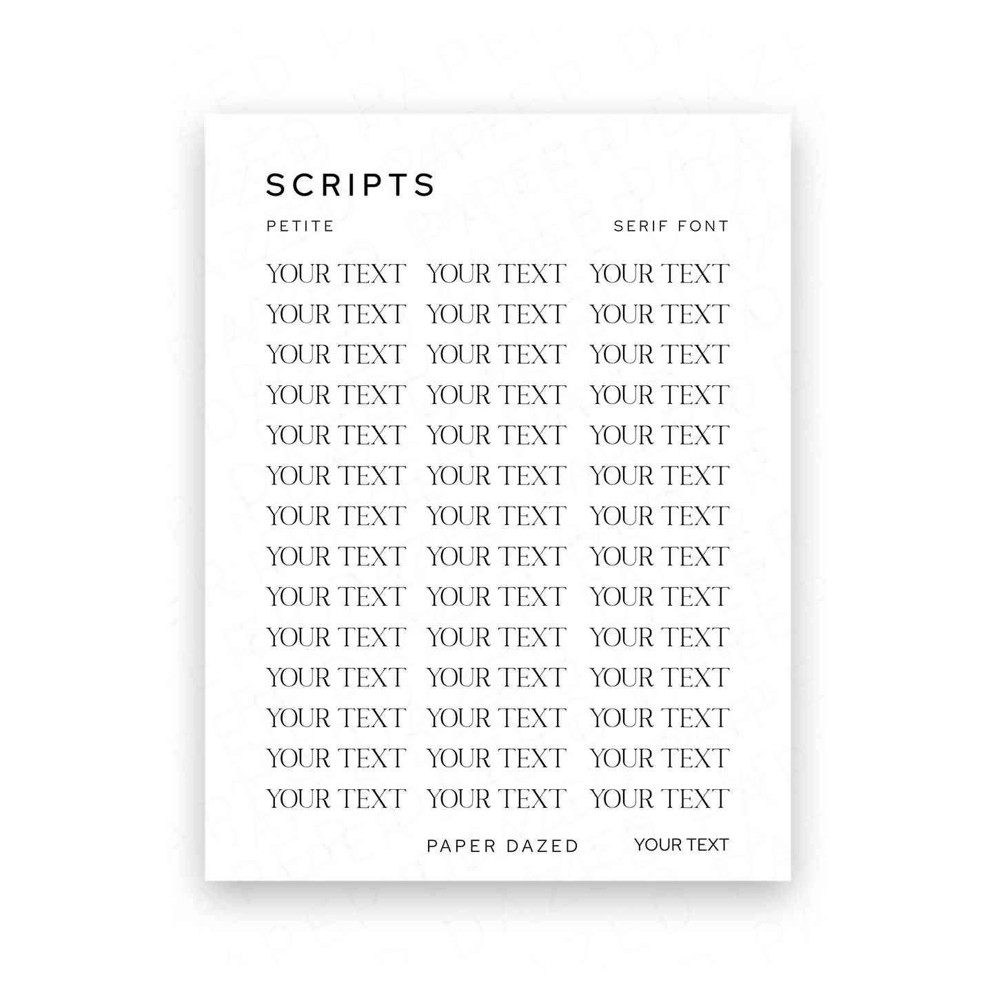 3mm Petite Custom Scripts - SERIF