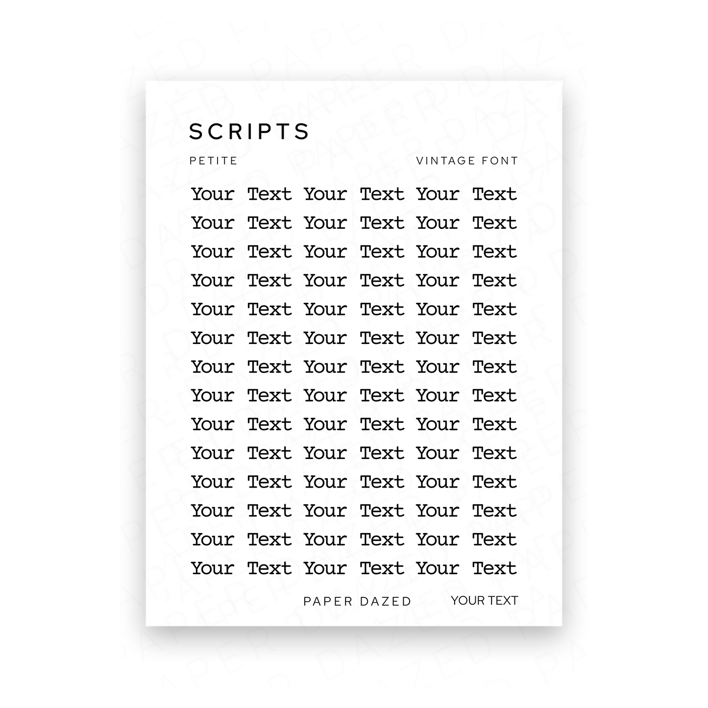 3mm Petite Custom Scripts - VINTAGE