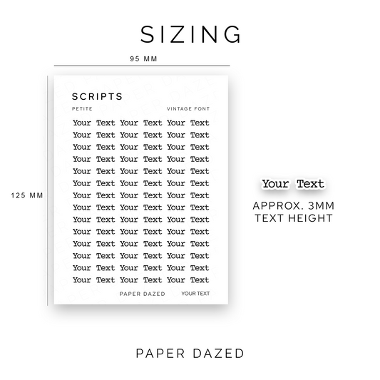 3mm Petite Custom Scripts - VINTAGE