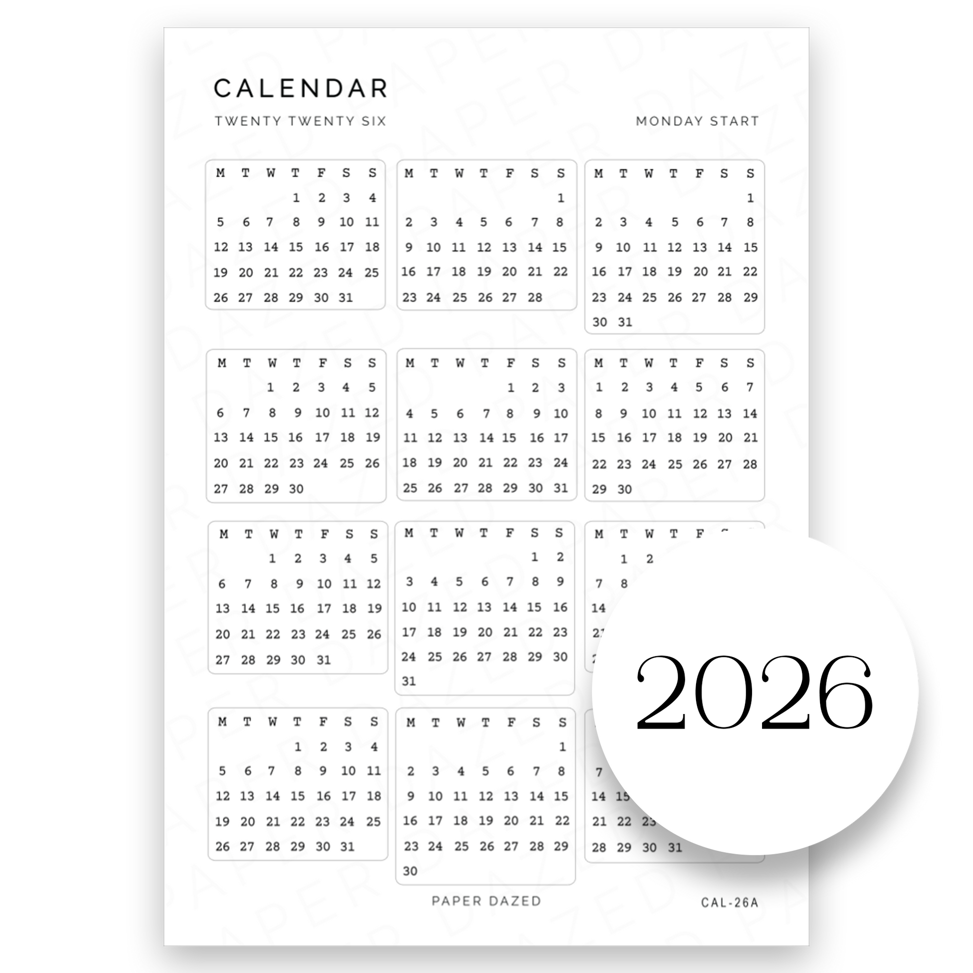 2026 Mini Calendars
Sticker sheet features handy calendar stickers for quick and effortless planning. Available in matte translucent, matte white or premium washi sticker paper