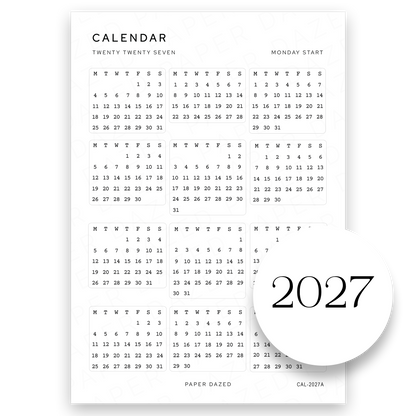 2027 Mini Calendar Stickers - VINTAGE FONT