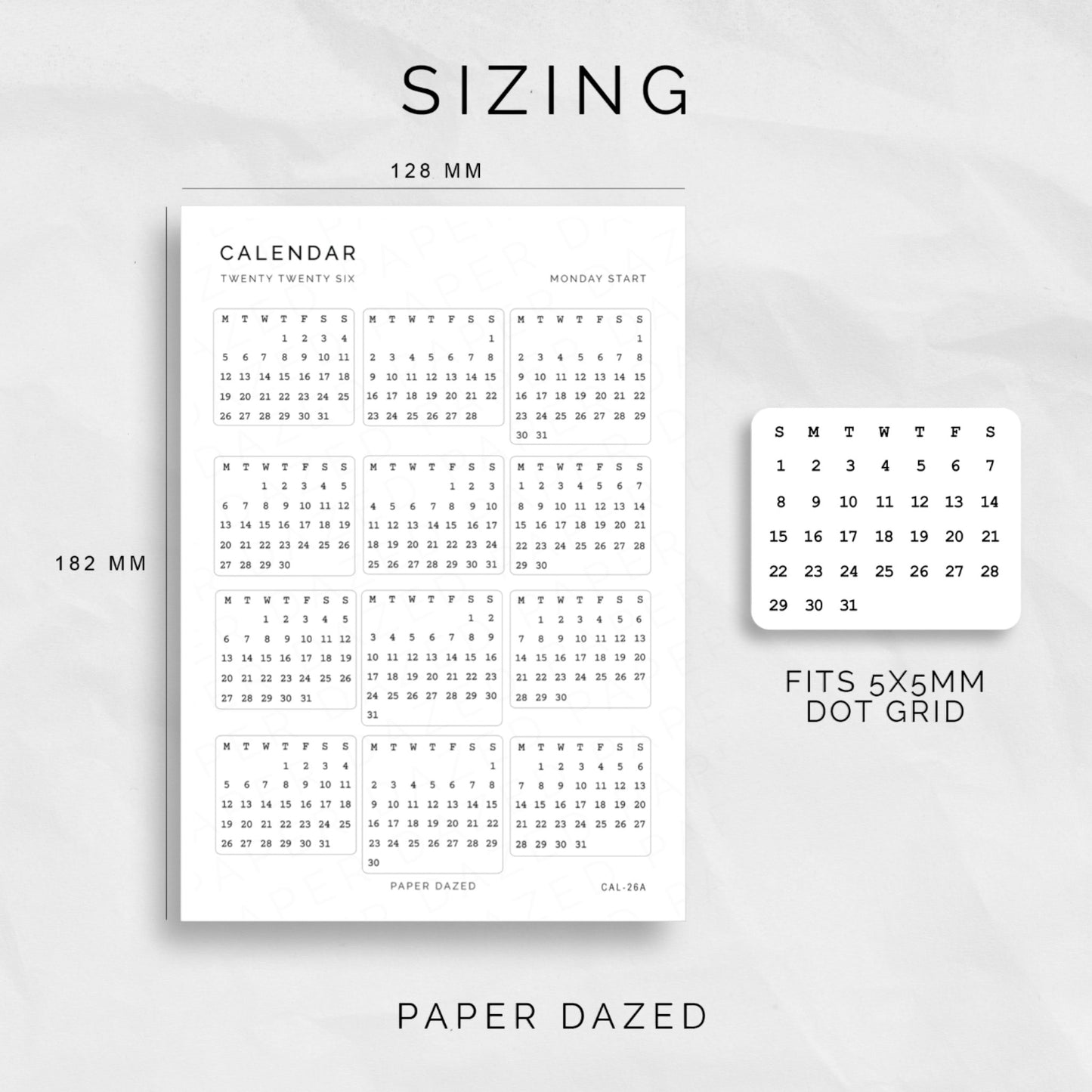 2026 Mini Calendar Stickers - VINTAGE FONT