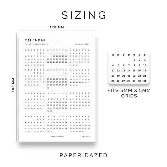 2027 Mini Calendar Stickers - VINTAGE FONT