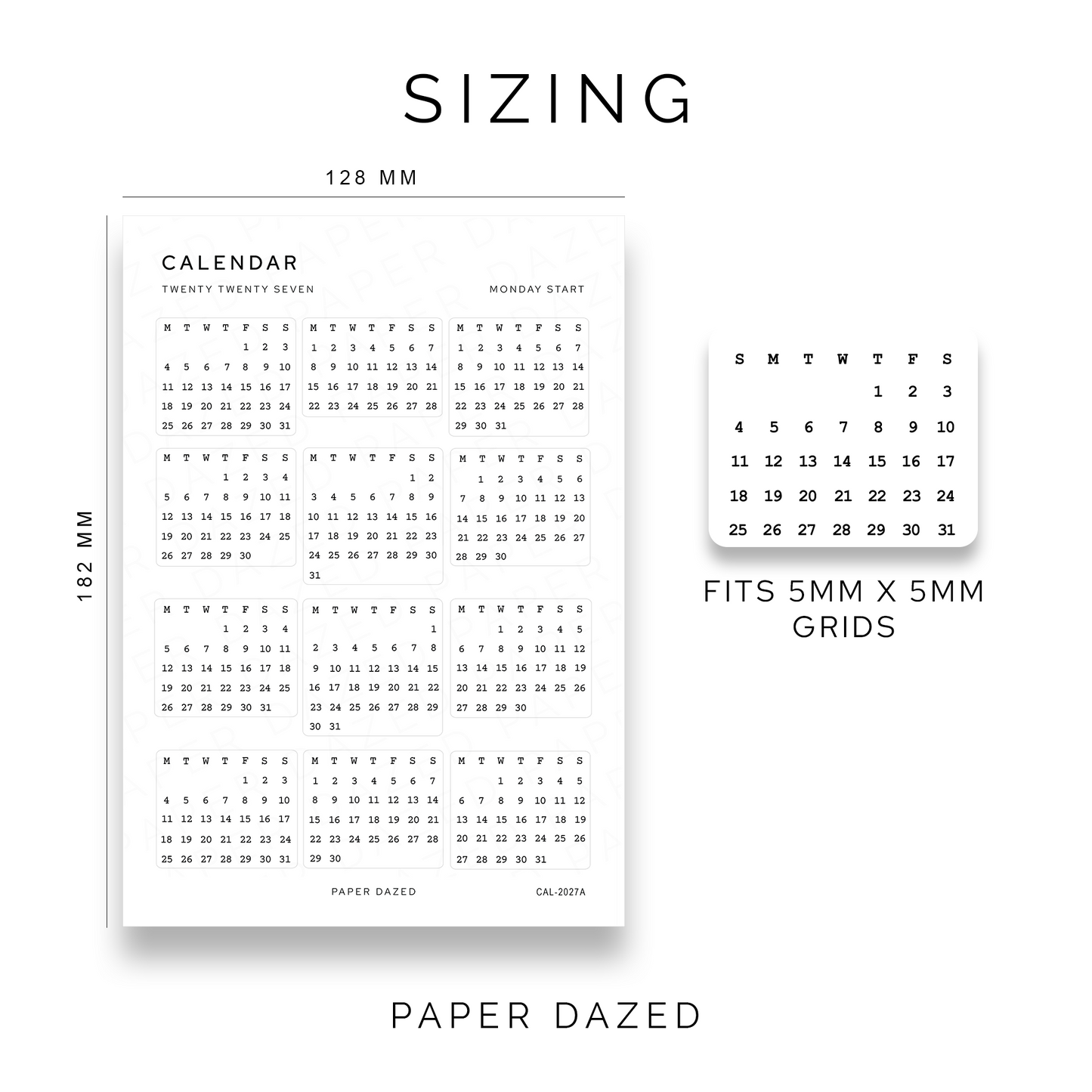 2027 Mini Calendar Stickers - VINTAGE FONT