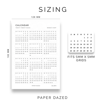 2027 Mini Calendar Stickers - VINTAGE FONT