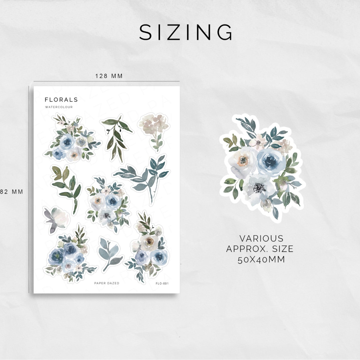 Blue Watercolour Floral Deco Sticker Sheet