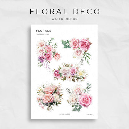 Pink Watercolour Roses Deco Sticker Sheet