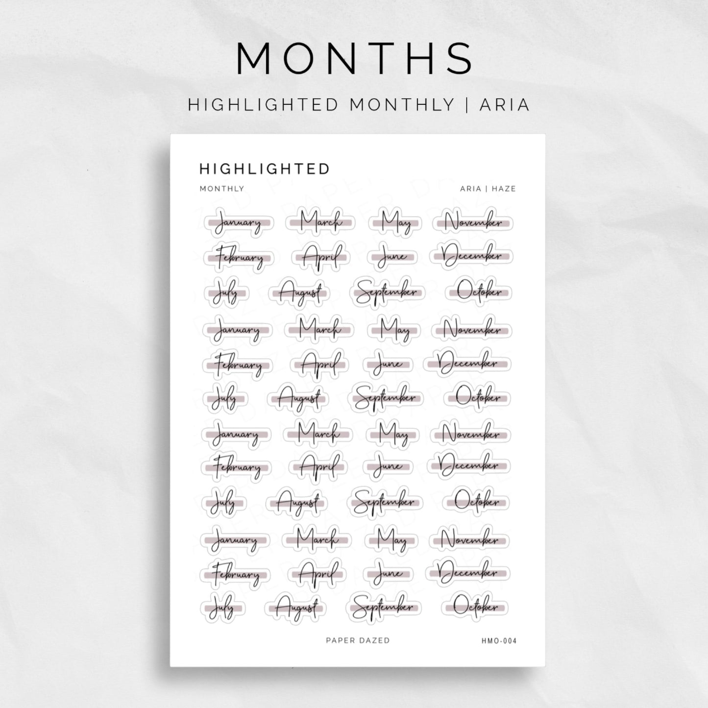 Highlighted Monthly Scripts - ARIA Font
