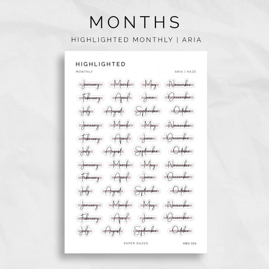 Highlighted Monthly Scripts - ARIA Font