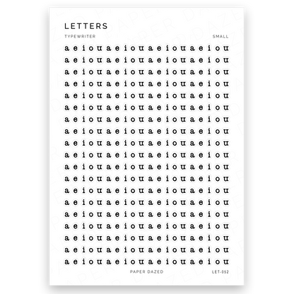 Small Typewriter Vowel Letters Sticker Sheet