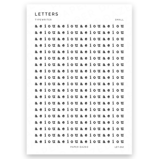 Small Typewriter Vowel Letters Sticker Sheet
