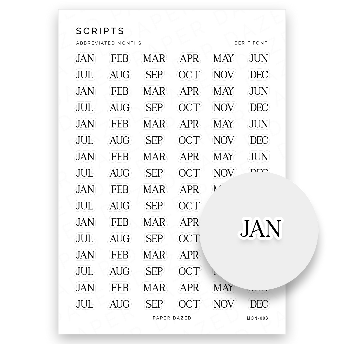 Abbreviated Serif Months