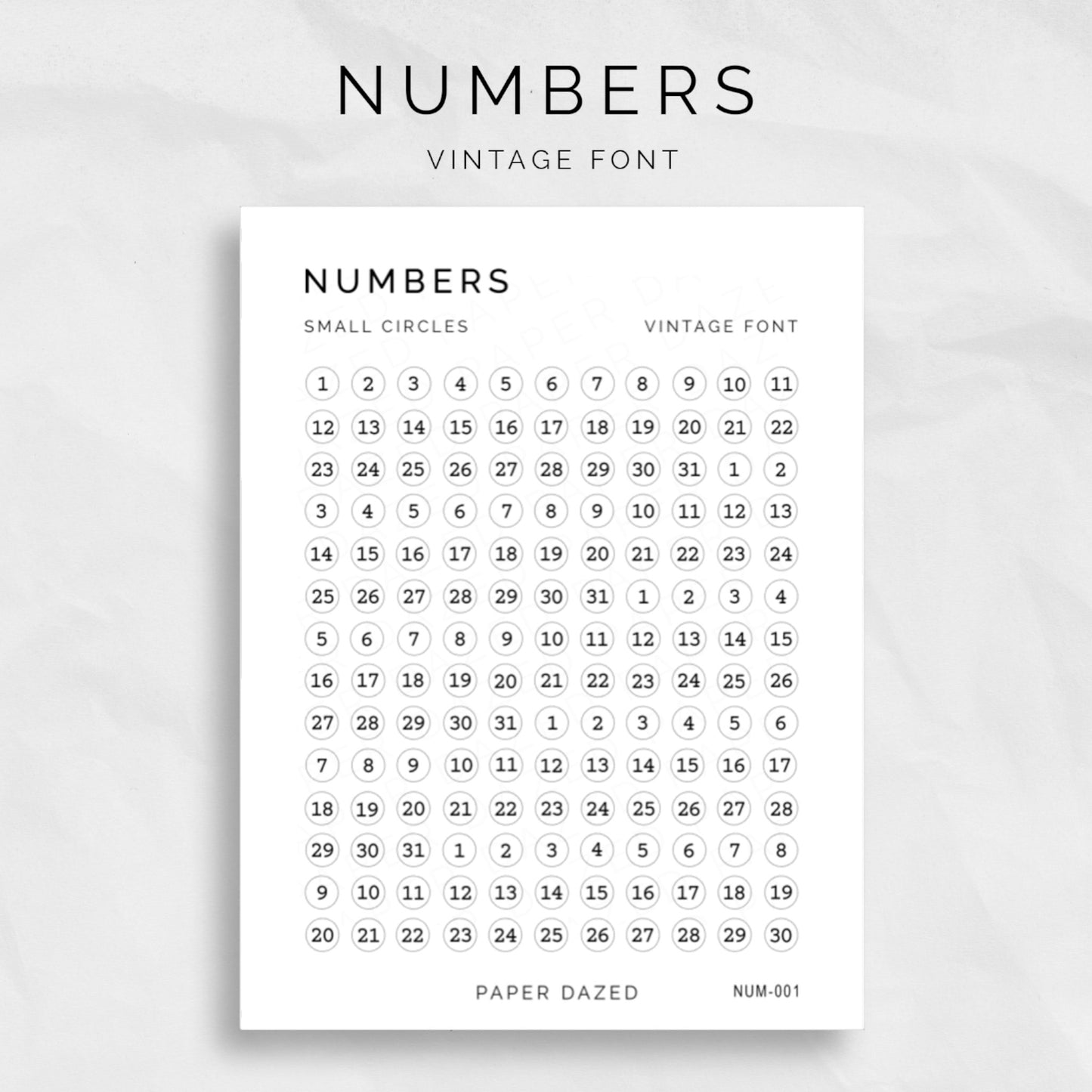 Small Date Dot Number Stickers - VINTAGE Font