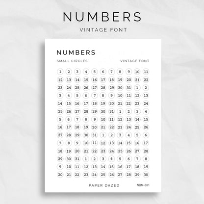 Small Date Dot Number Stickers - VINTAGE Font