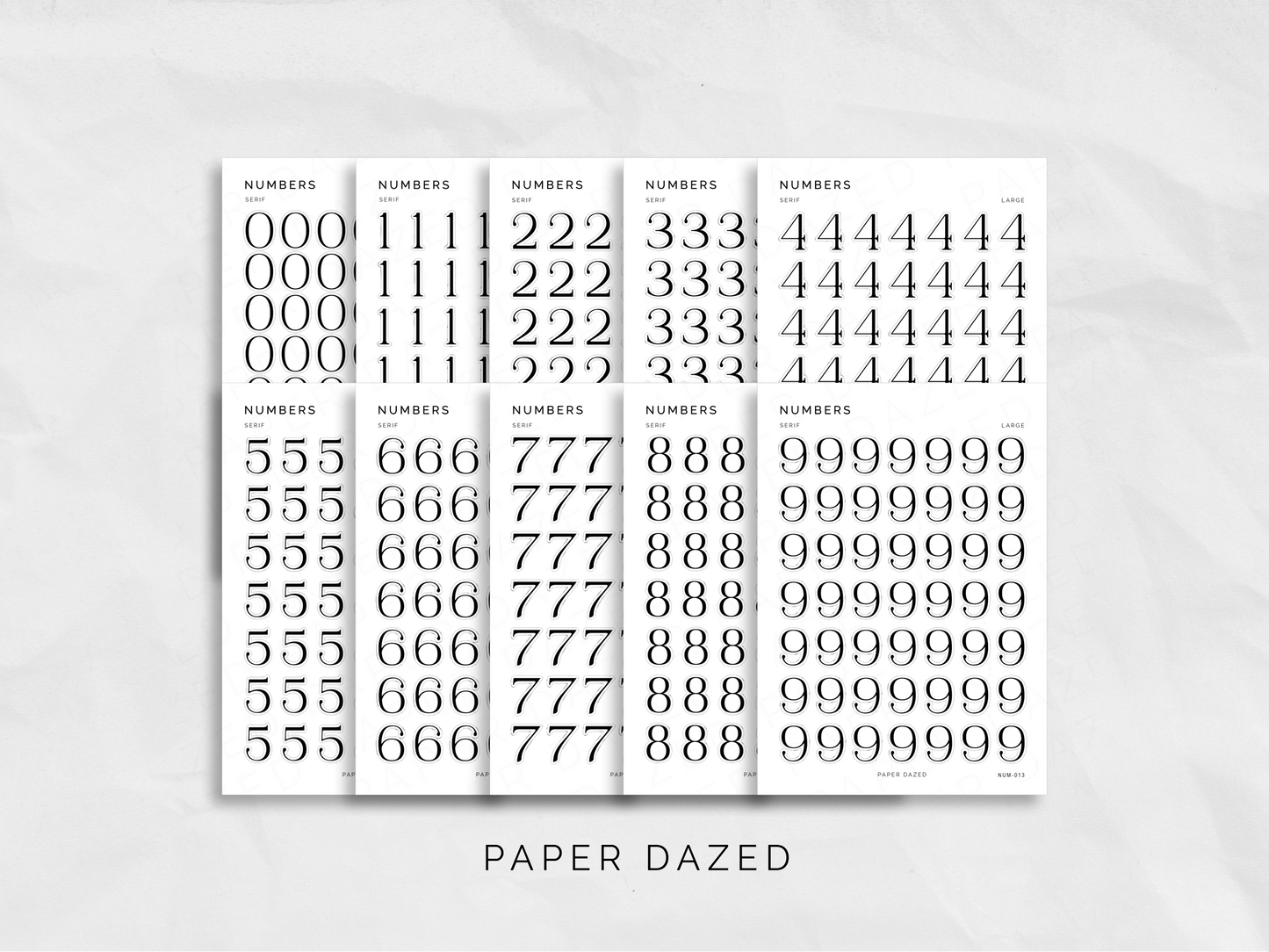 Large Number Stickers - Serif Font