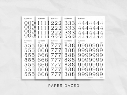 Large Number Stickers - Serif Font
