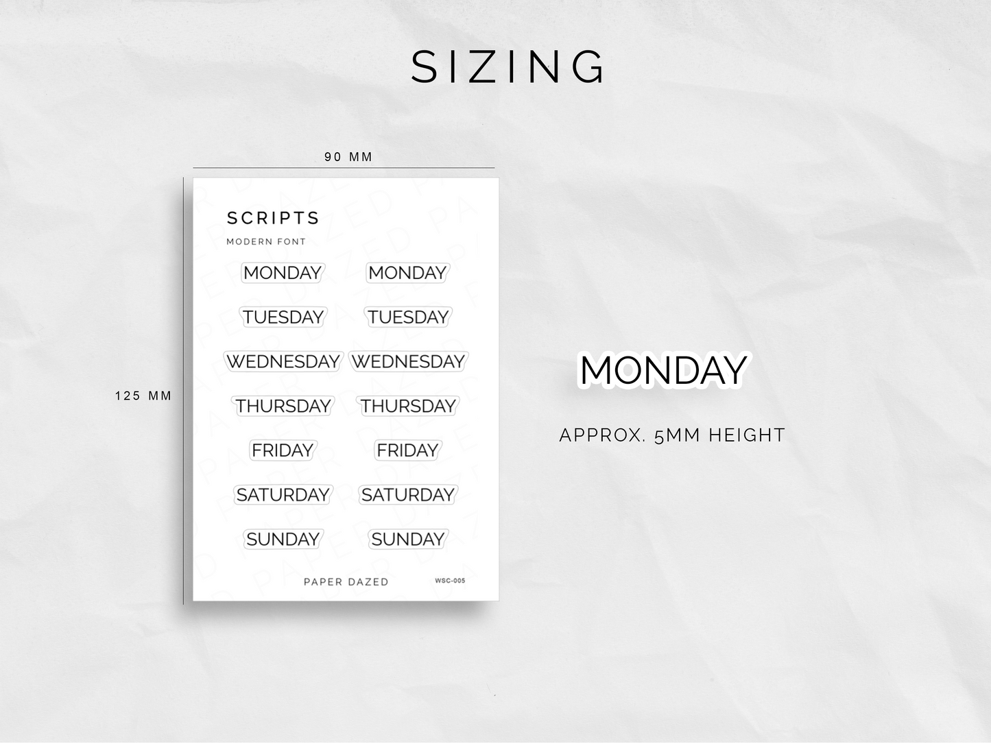 Weekly Script Stickers - MODERN Font