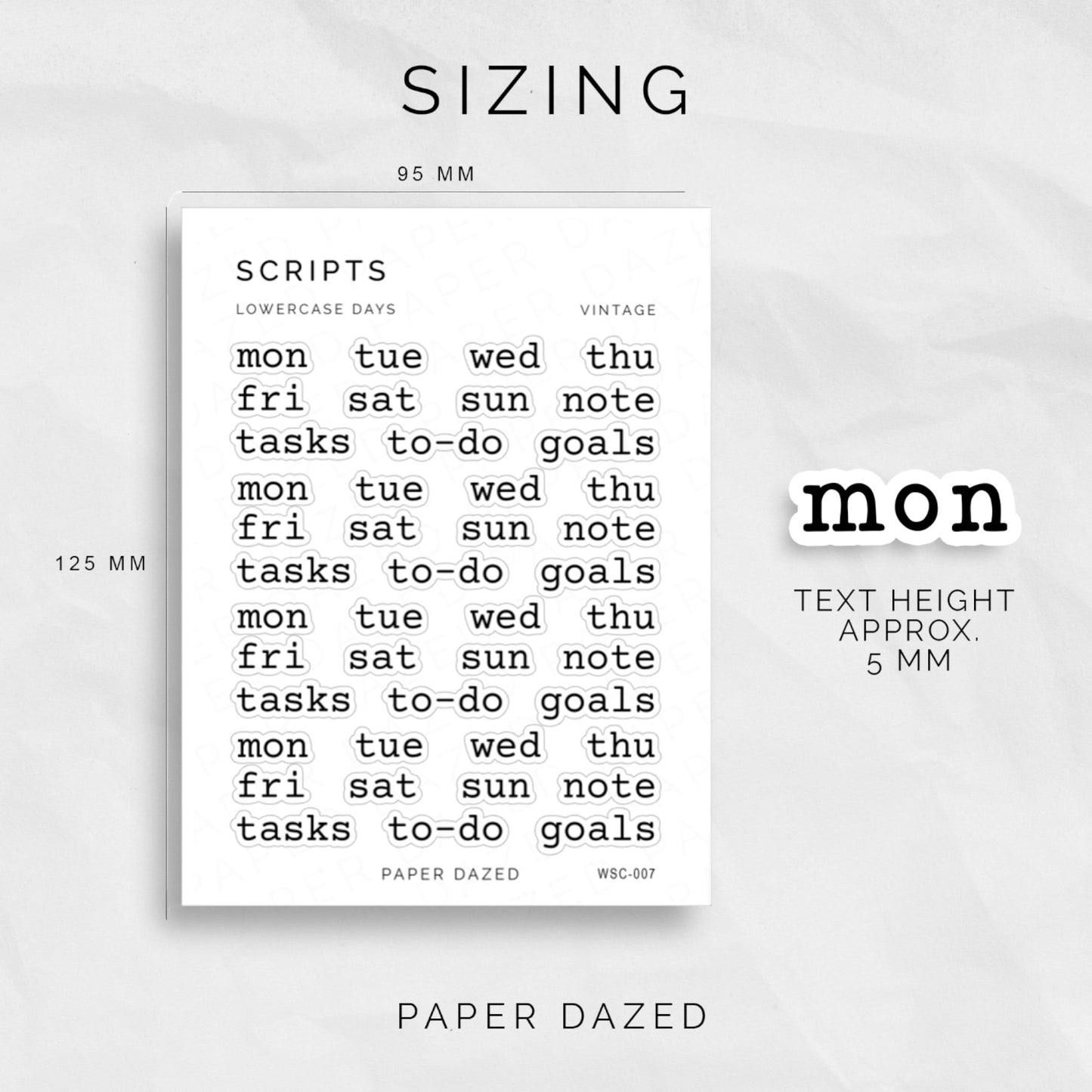 LOWERCASE Abbreviated Days of the Week Stickers
