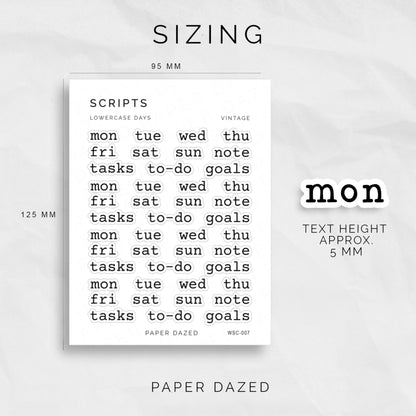 LOWERCASE Abbreviated Days of the Week Stickers