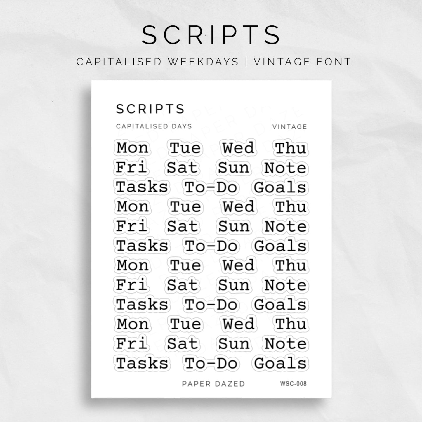 CAPITALISED Abbreviated Days of the Week Stickers