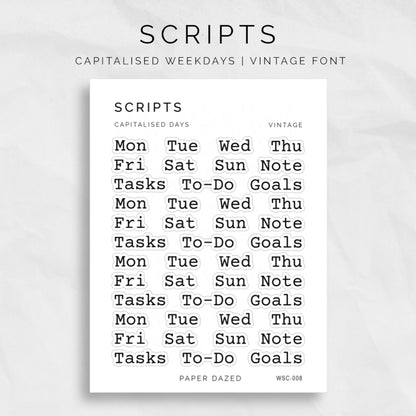 CAPITALISED Abbreviated Days of the Week Stickers