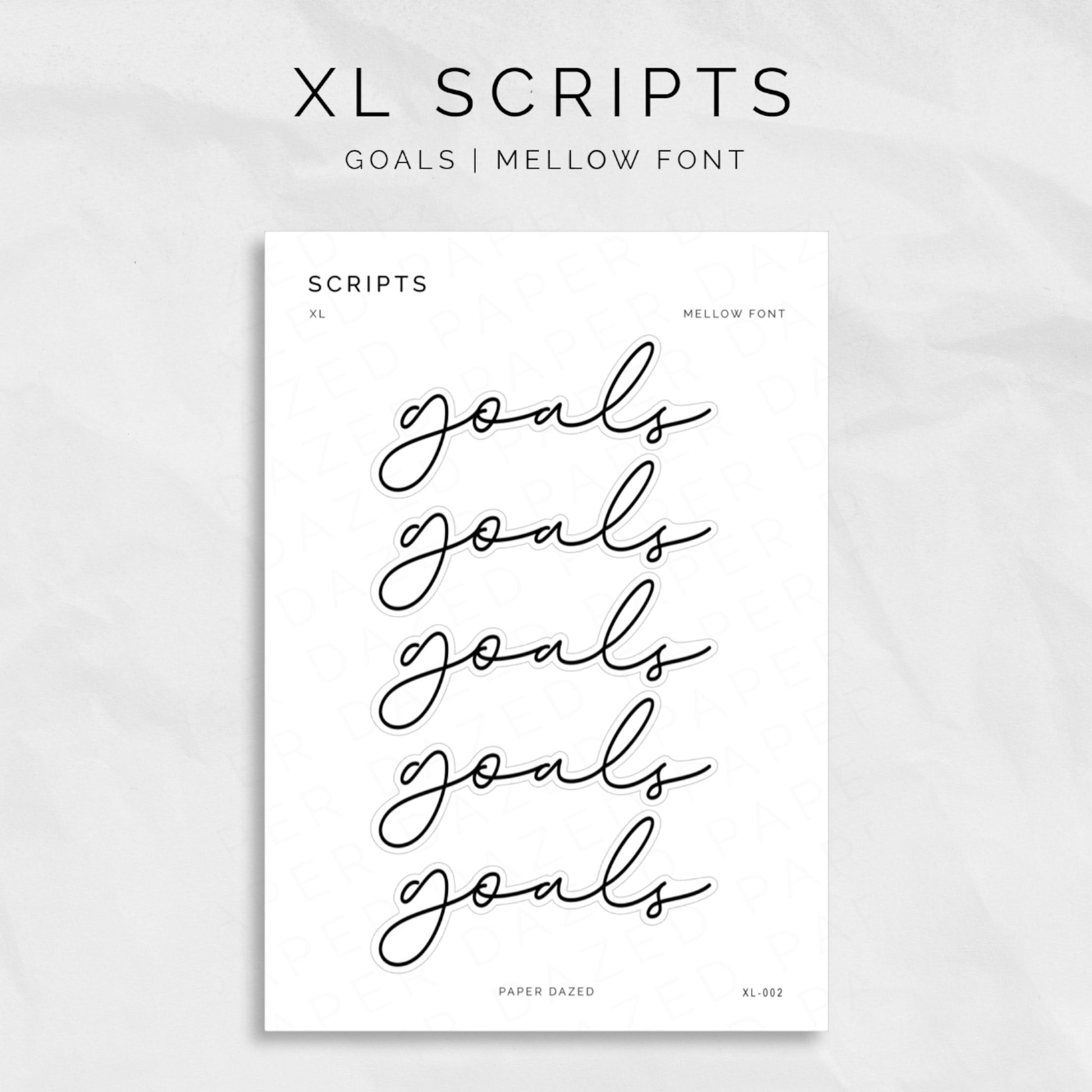 goals extra large minimal script stickers for title pages in mellow font