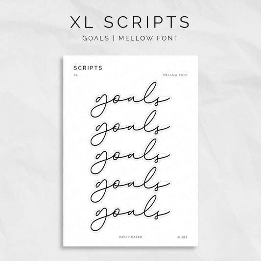 goals extra large minimal script stickers for title pages in mellow font