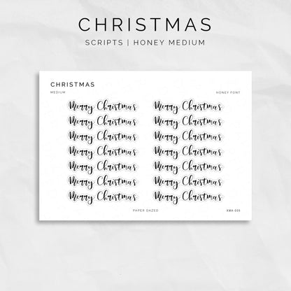 10mm height merry christmas script sticker sheet in 6 different foiled text colours perfect for scrapbooking, card making and journaling 