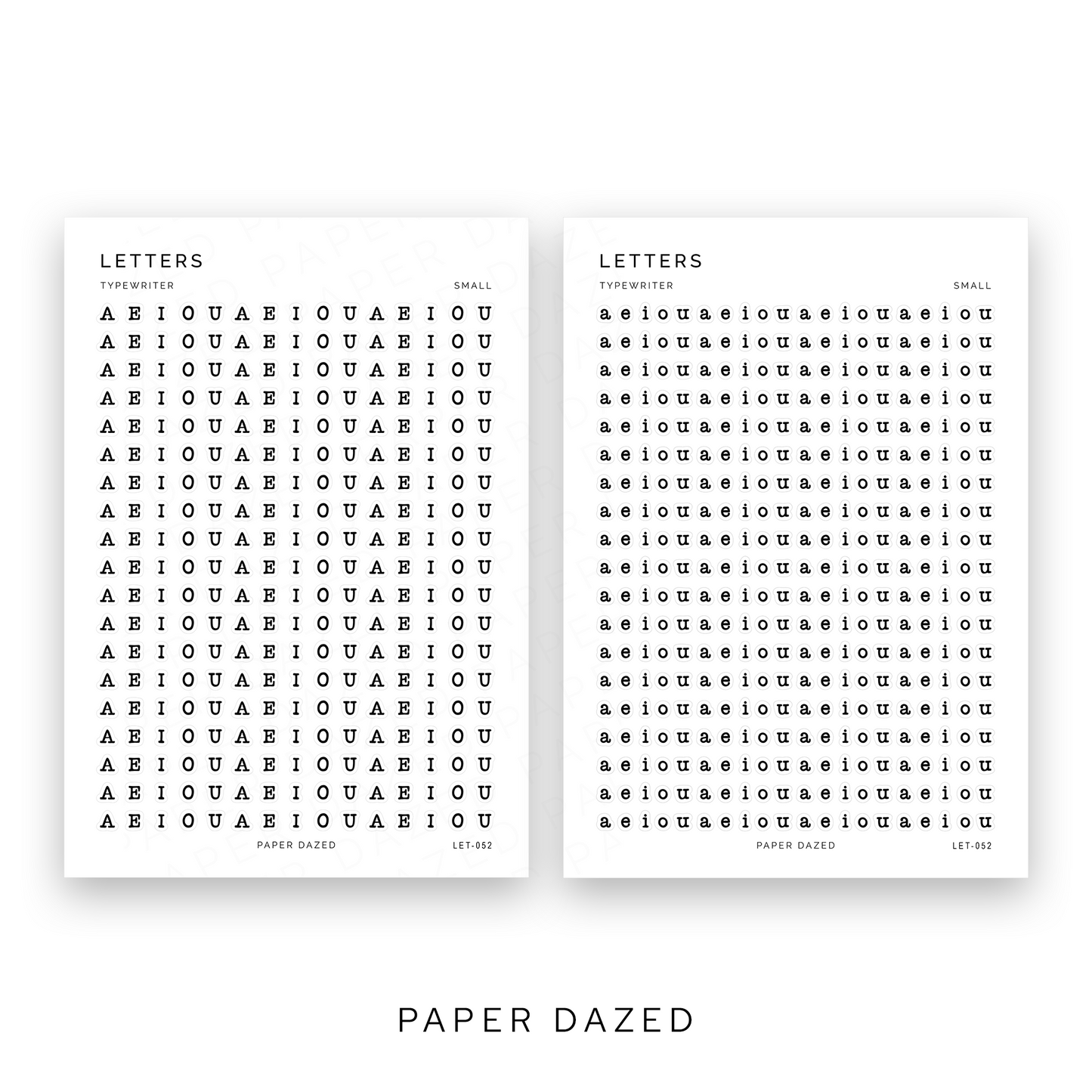 Small Typewriter Vowel Letters Sticker Sheet