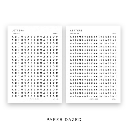 Small Typewriter Vowel Letters Sticker Sheet