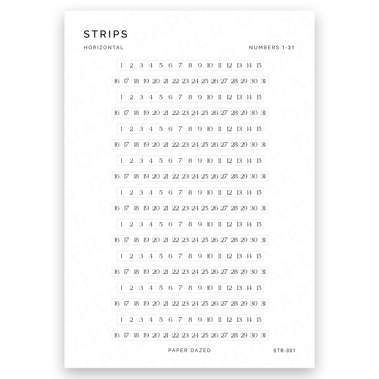 5mm Serif Number Strips 1-31