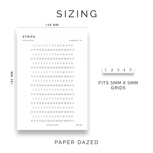 5mm Serif Number Strips 1-31