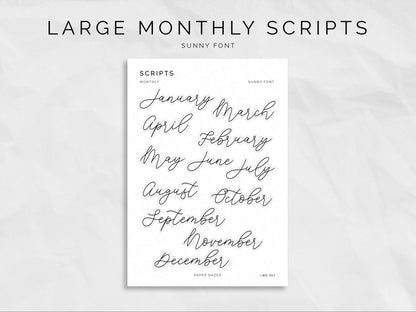 Large Monthly Scripts - SUNNY Font