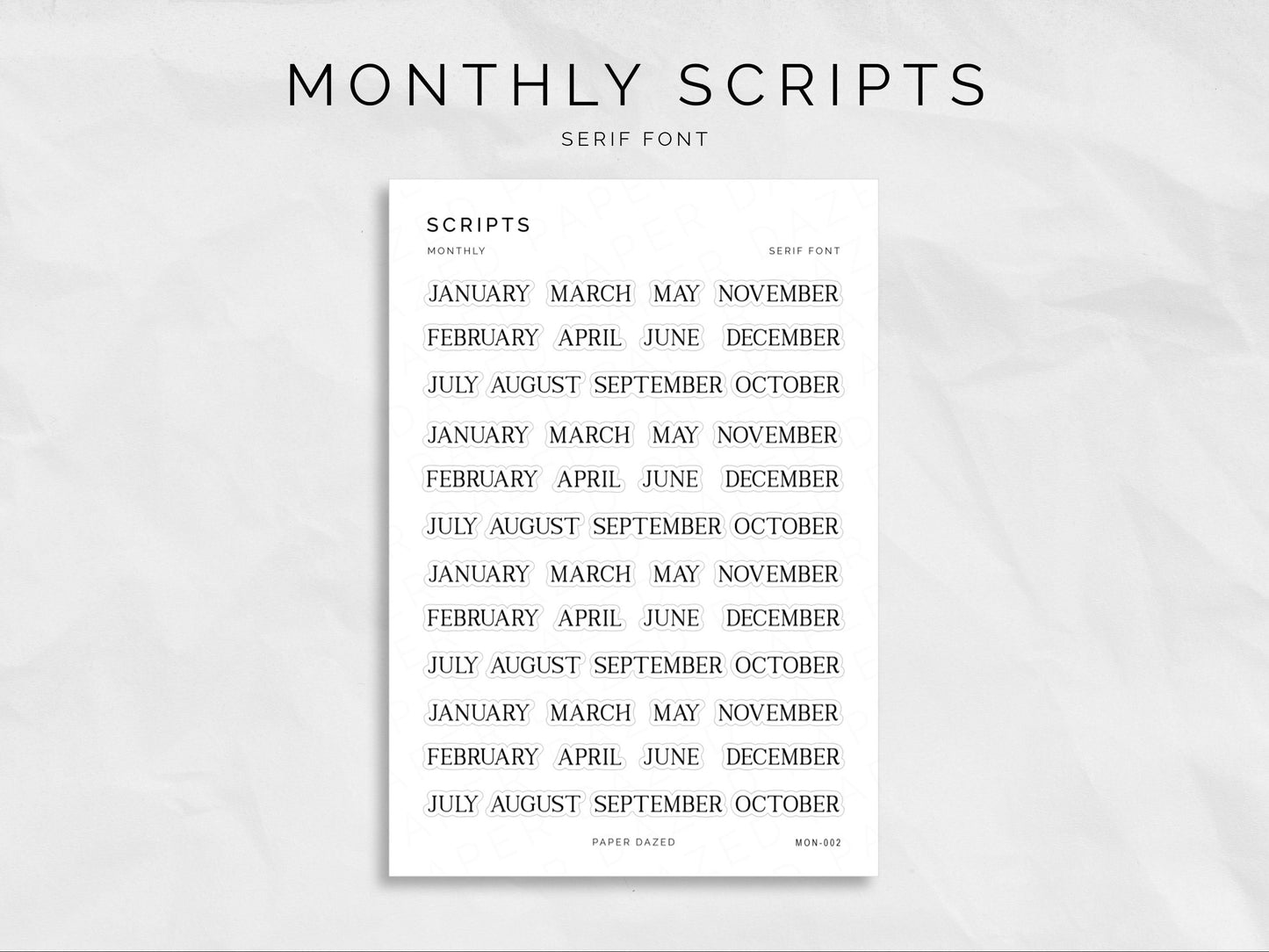 Mini Monthly Scripts -SERIF Font